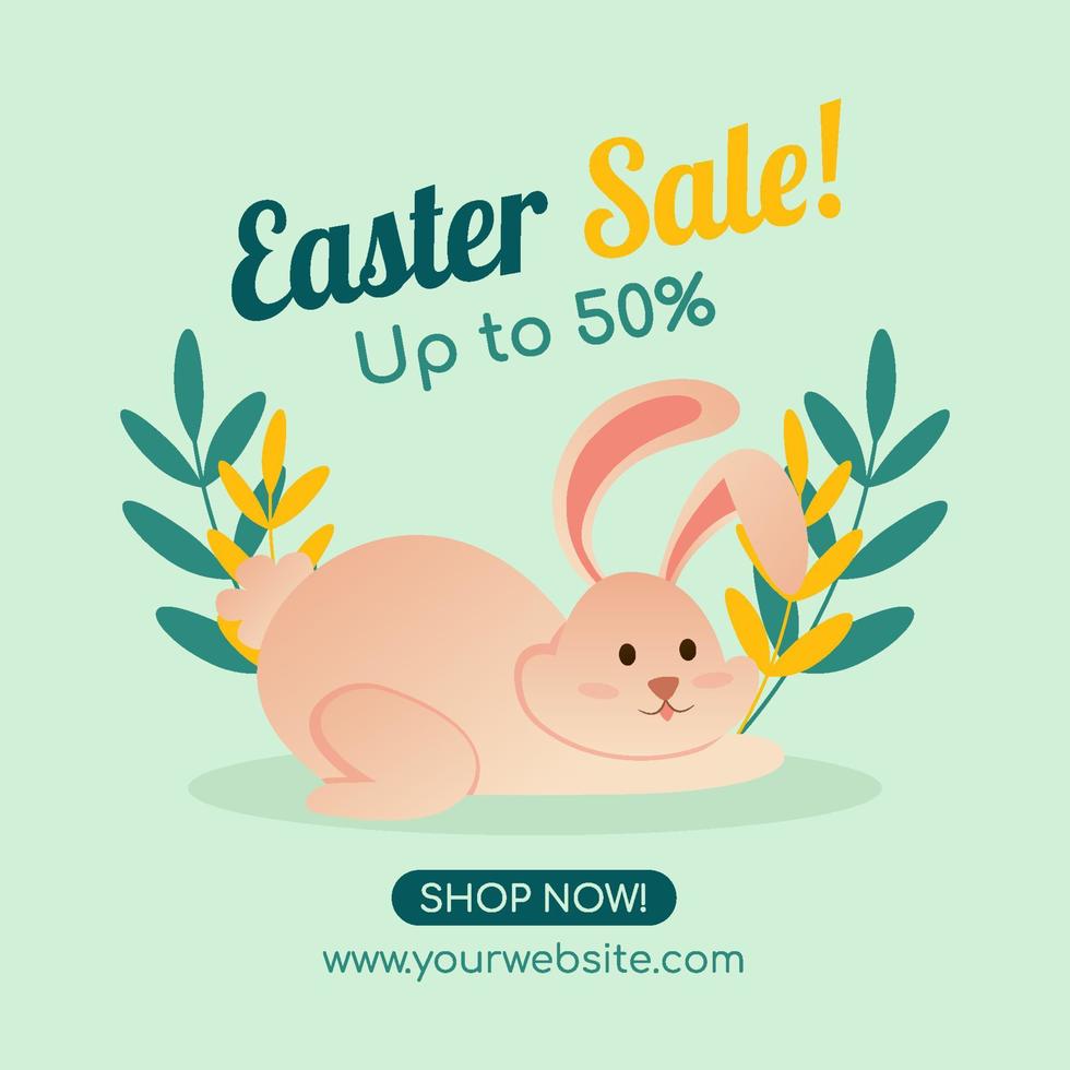 Easter Sale banner. Cute Easter bunny design for Sales. Flat vector illustration.