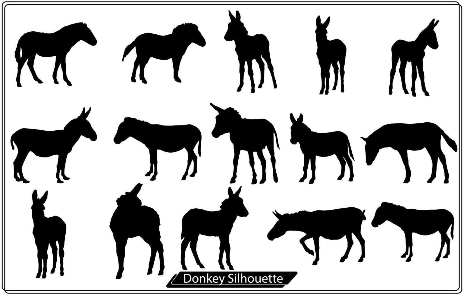 Set of Donkey silhouettes Bundle Free vector