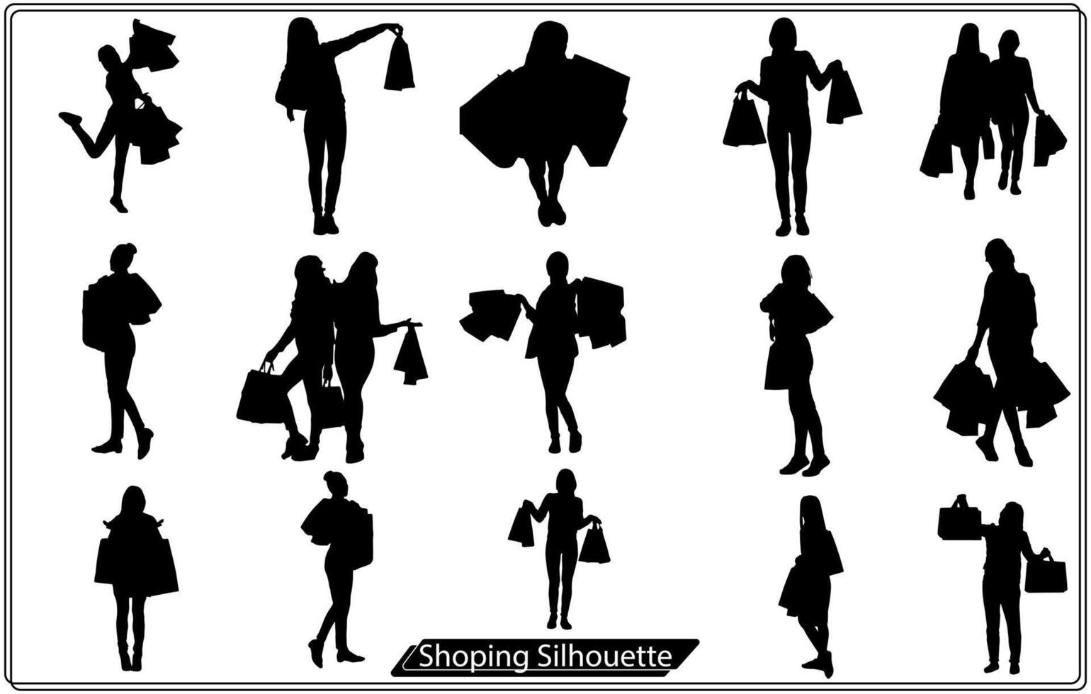 silhouettes of people shoping Vector Free