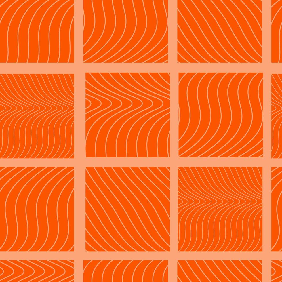 Seamless texture of salmon fillet. Meat of red fish. Seamless pattern of fish trout. Theme of rolls and sushi. Asian cuisine. vector