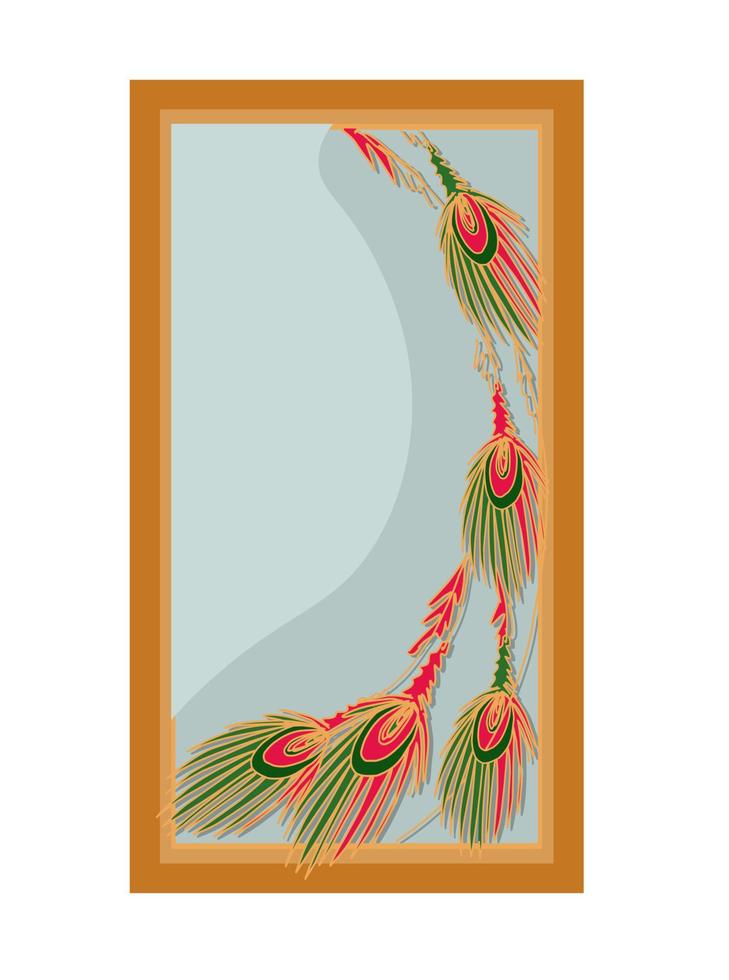 mirror in art deco style. Art Nouveau style. Vertical mirror with peacock feathers. Fashion style sticker. vector