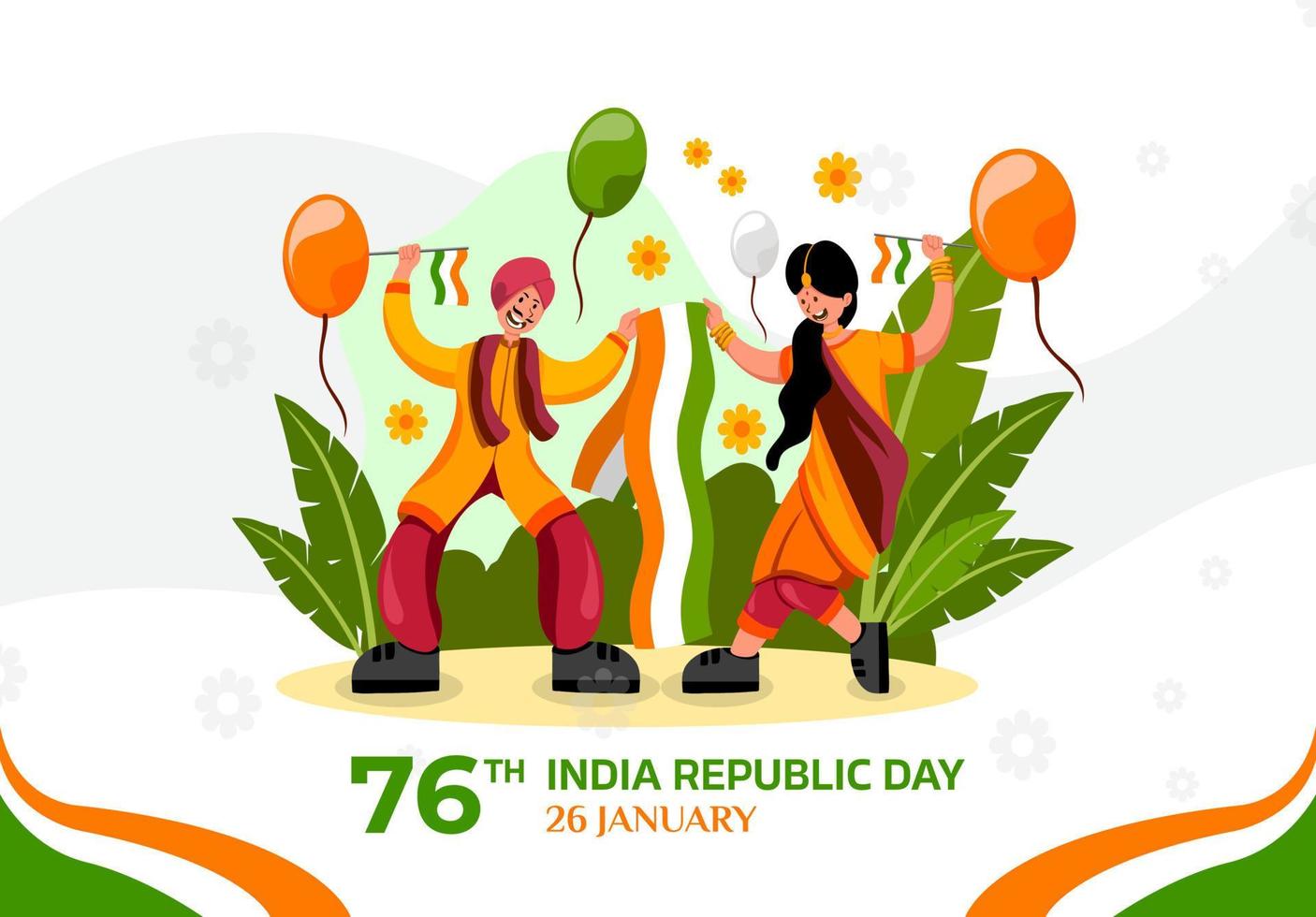 Republic day celebration banner template. Indian Man and woman celebrate with dancing together vector