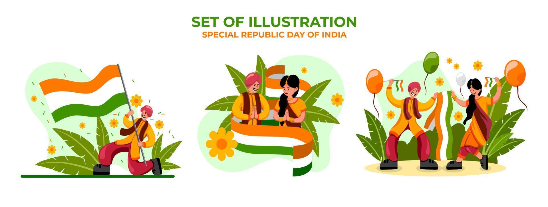 Set of illustration of indian people celebrate the Republic Day vector