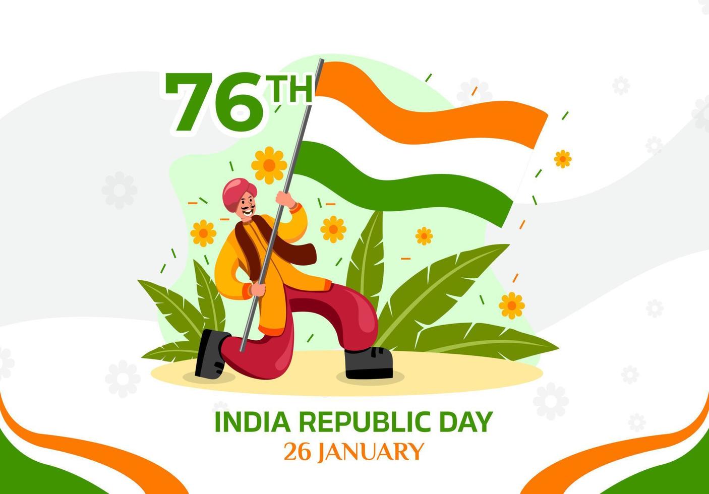 Republic day celebration banner template. Indian Man waving flag illustration vector
