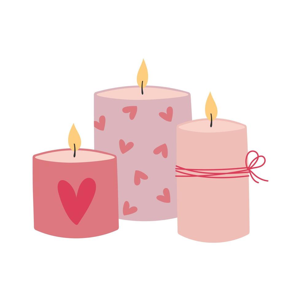 velas dibujadas a mano con corazones. elemento de diseño para tarjeta de felicitación, invitación, impresión, pegatina. vector