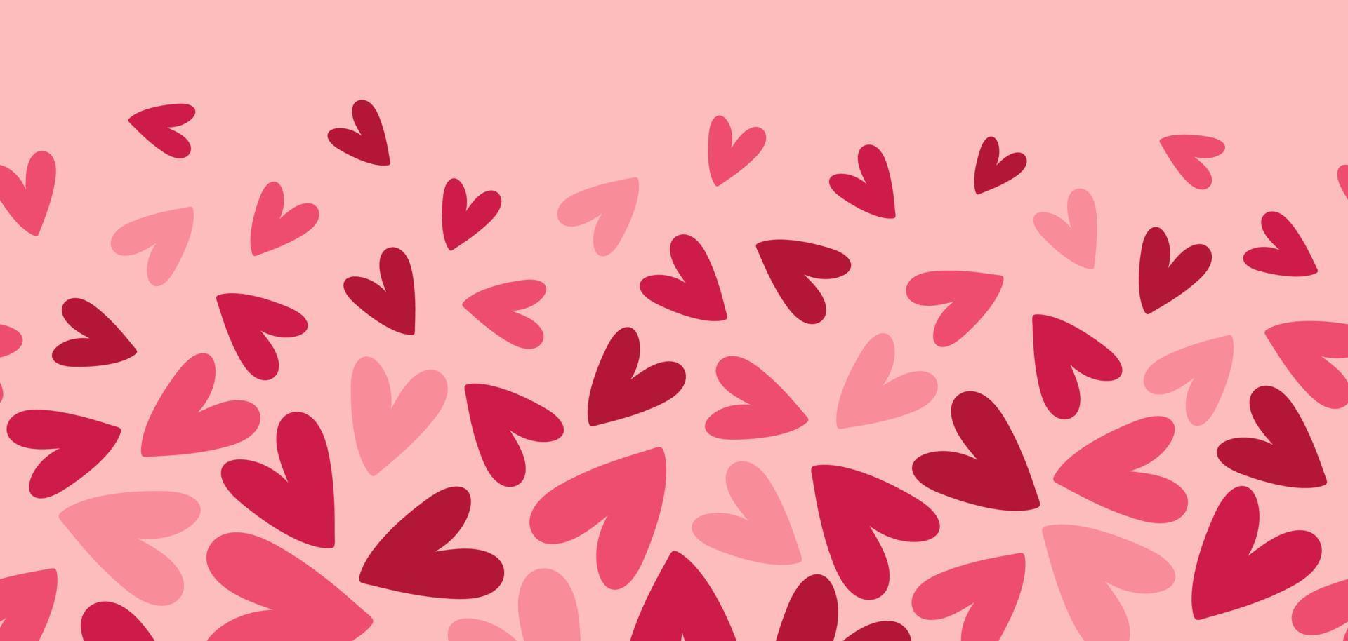 patrón abstracto sin costuras con corazones rosas y rojos sobre fondo rosa. estilo de garabato dibujado a mano. ideal para el día de san valentín, boda, día de la madre. vector