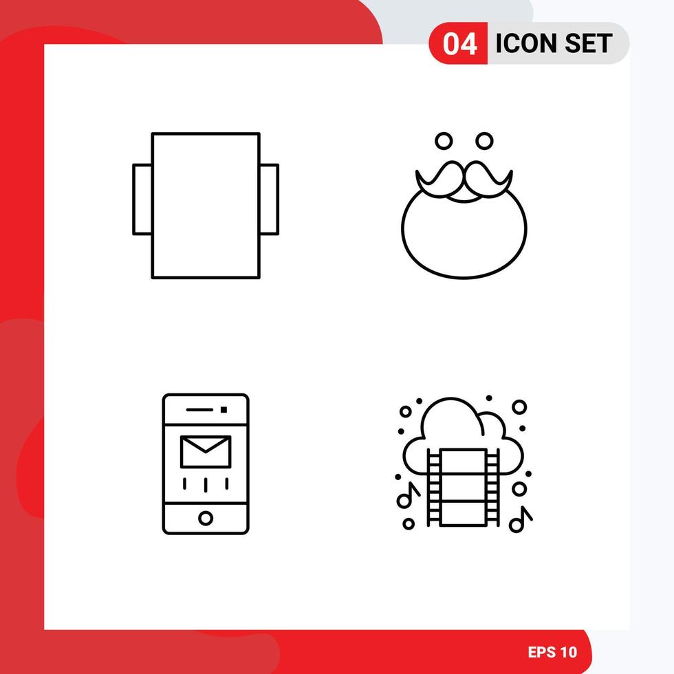 Pack of 4 Modern Filledline Flat Colors Signs and Symbols for Web Print Media such as layout mail hipster beared cloud Editable Vector Design Elements
