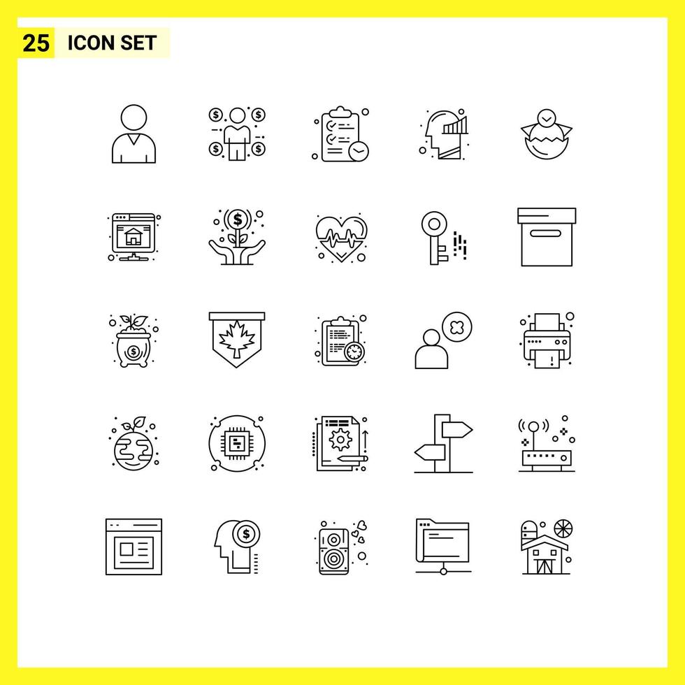 Pack of 25 Modern Lines Signs and Symbols for Web Print Media such as baby chicken tasks egg mind Editable Vector Design Elements