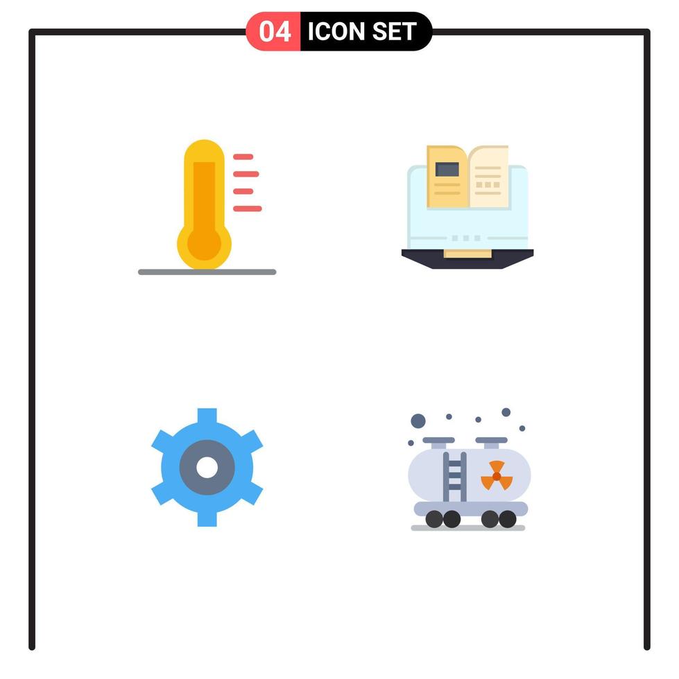 Mobile Interface Flat Icon Set of 4 Pictograms of eco gear environment computer cogs Editable Vector Design Elements