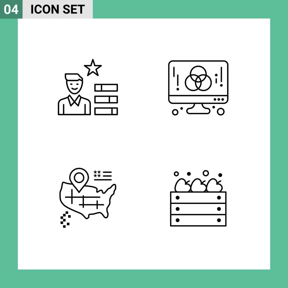 Pictogram Set of 4 Simple Filledline Flat Colors of find job location personal development american Editable Vector Design Elements