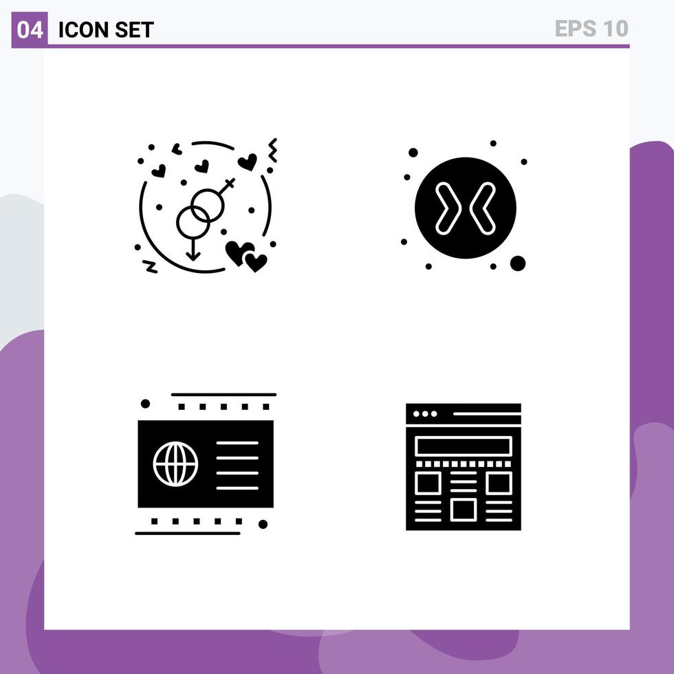 Set of 4 Commercial Solid Glyphs pack for engagement debit wedding love exchange interface Editable Vector Design Elements