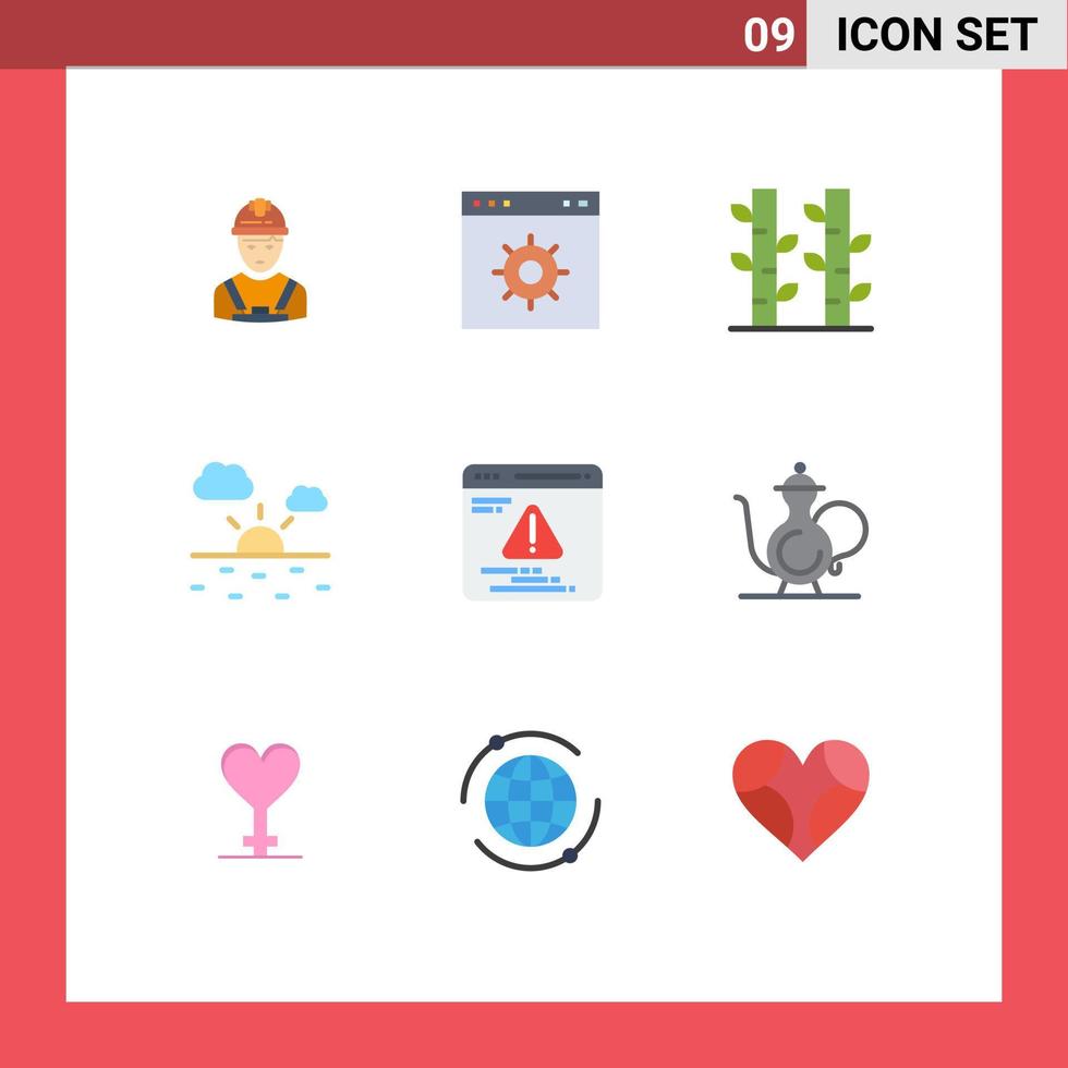 paquete de 9 signos y símbolos modernos de colores planos para medios de impresión web, como elementos de diseño de vectores editables de plantas cálidas del sitio web del tiempo web