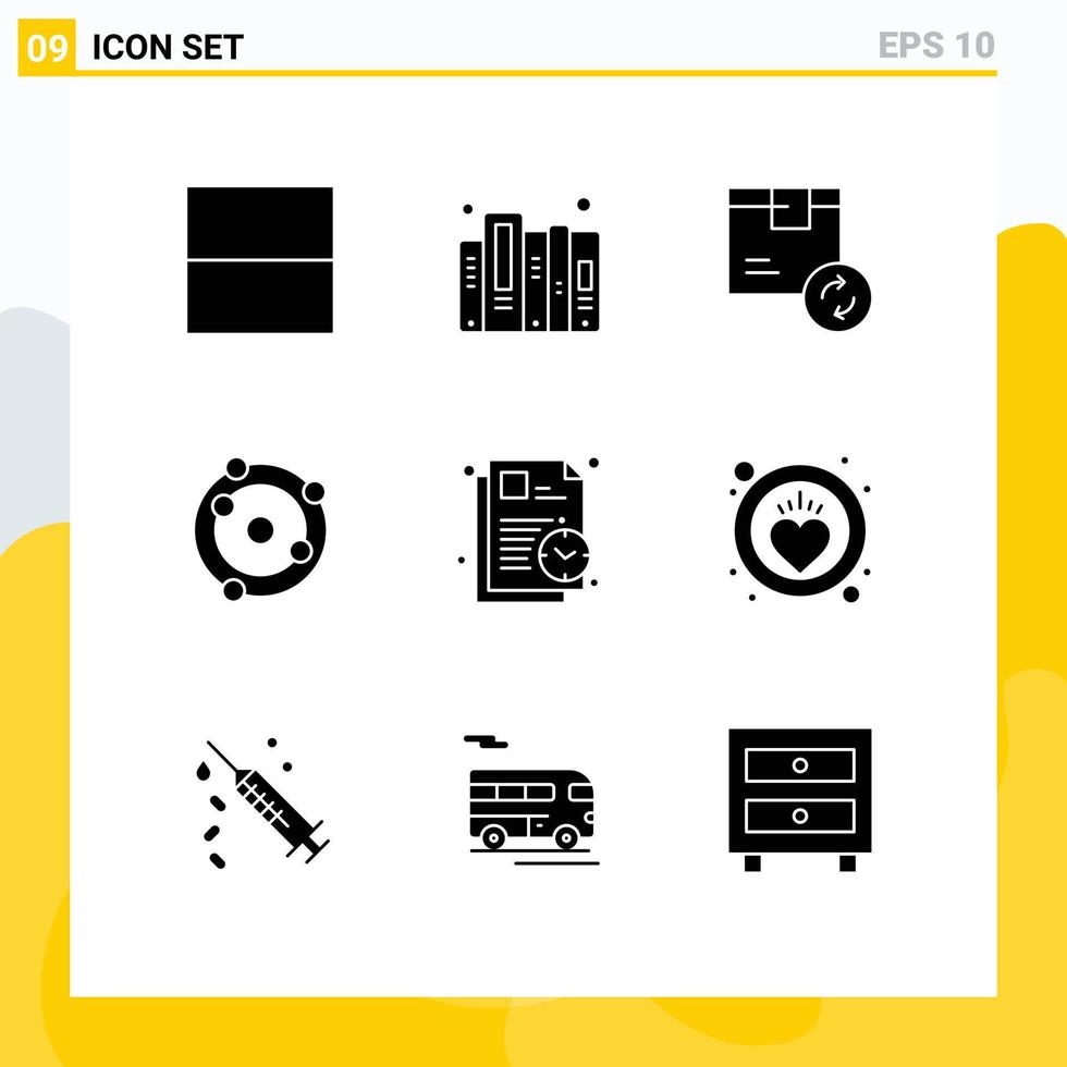 Modern Set of 9 Solid Glyphs and symbols such as schedule biochemistry delivery biology atom Editable Vector Design Elements