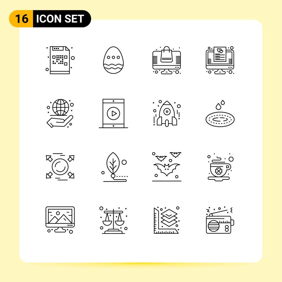 Set of 16 Vector Outlines on Grid for globe online bag list wish list Editable Vector Design Elements