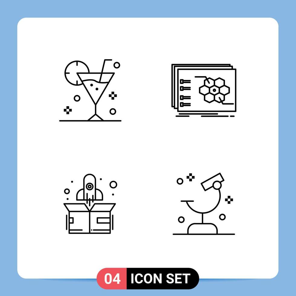 Group of 4 Filledline Flat Colors Signs and Symbols for beach tactical drink strategic start Editable Vector Design Elements