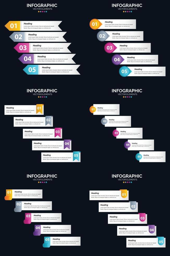 Vector 6 Infographics Pack Presentation slide template 5 Steps cycle diagrams and timelines