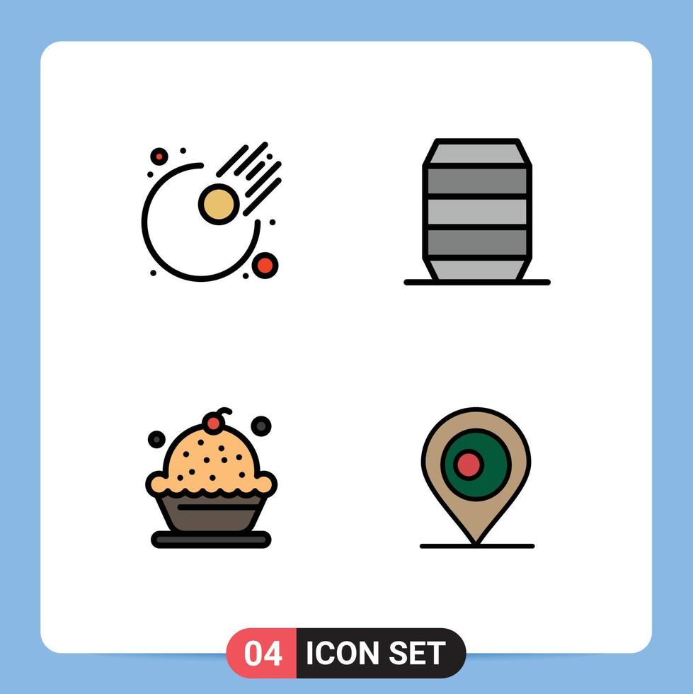 Filledline Flat Color Pack of 4 Universal Symbols of asteroid creamy beverages food pie Editable Vector Design Elements
