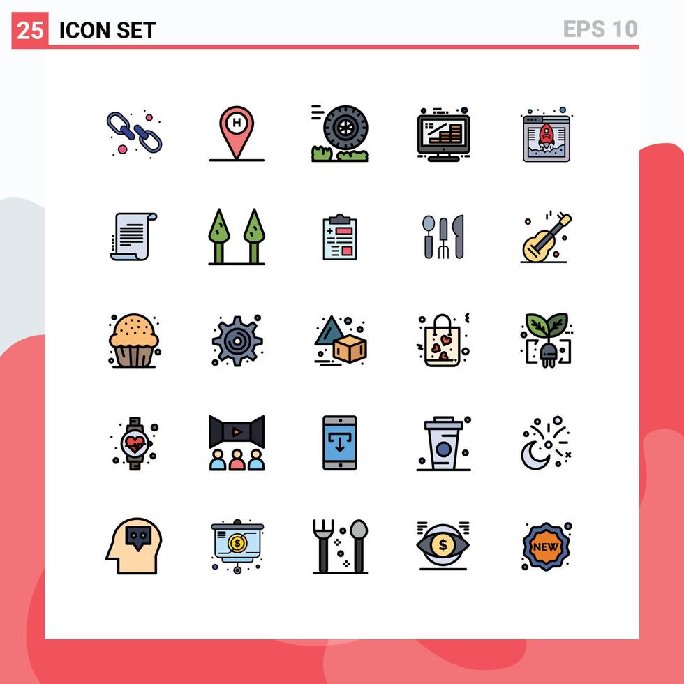 Modern Set of 25 Filled line Flat Colors and symbols such as database management friction growth coins Editable Vector Design Elements