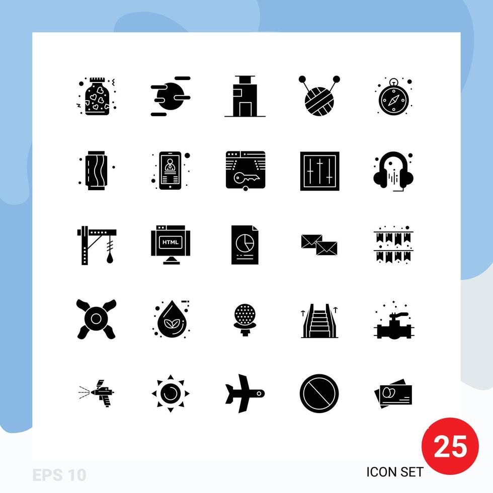 Universal Icon Symbols Group of 25 Modern Solid Glyphs of drink navigation building logistics ball of wool Editable Vector Design Elements
