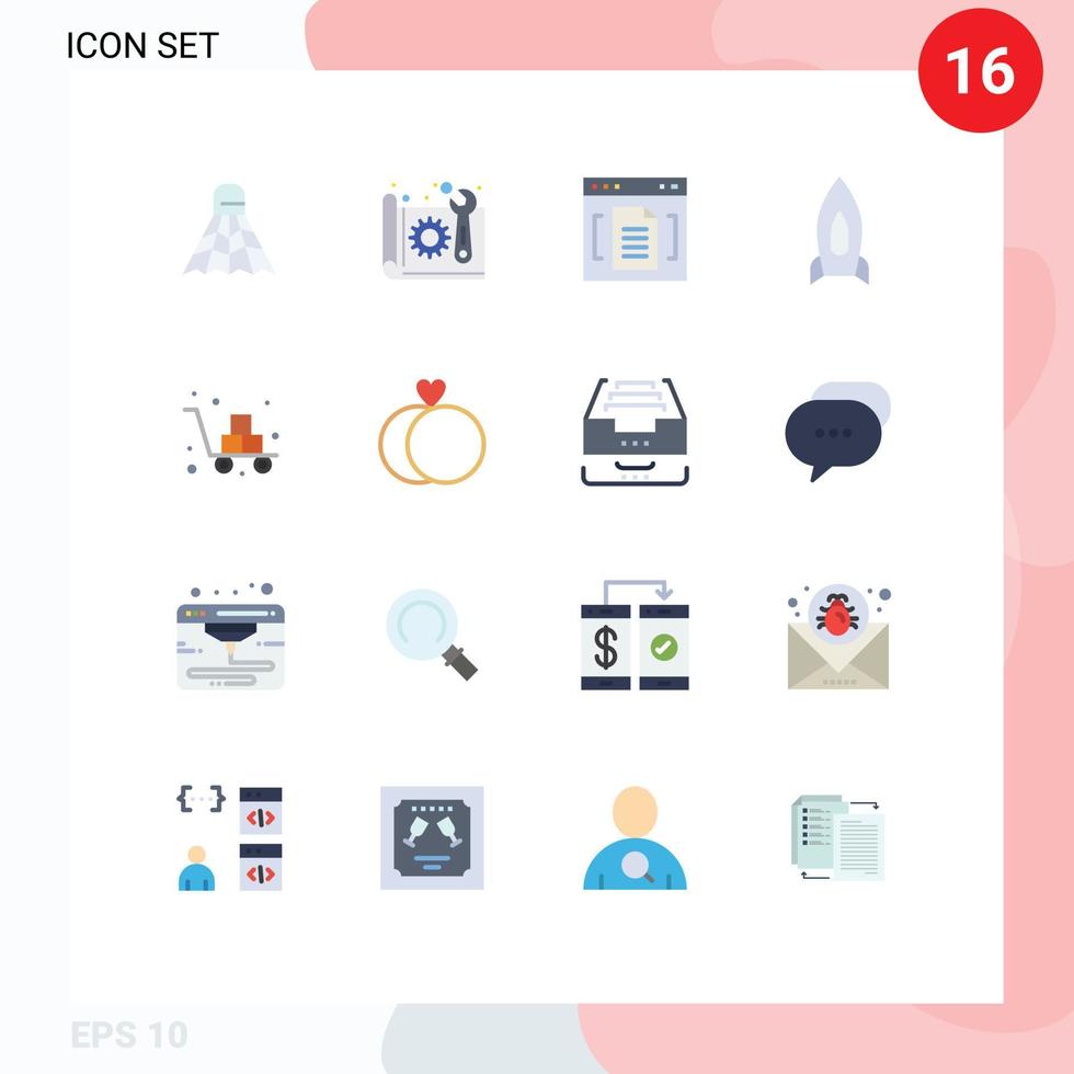Pack of 16 creative Flat Colors of startup spaceship plan rocket file Editable Pack of Creative Vector Design Elements
