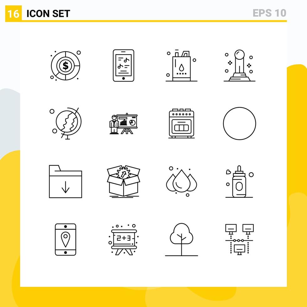 Pack of 16 creative Outlines of globe earth energy pawn business Editable Vector Design Elements