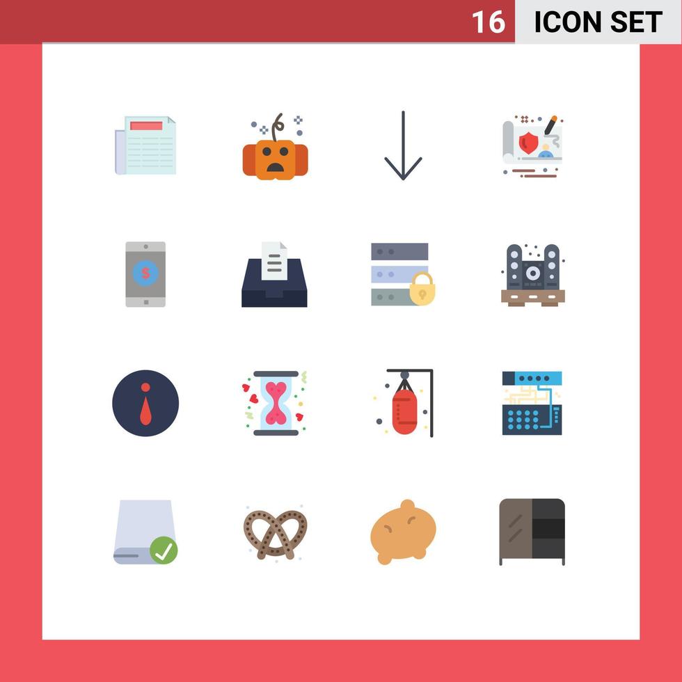 Pictogram Set of 16 Simple Flat Colors of inbox mobile application arrow mobile gdpr Editable Pack of Creative Vector Design Elements