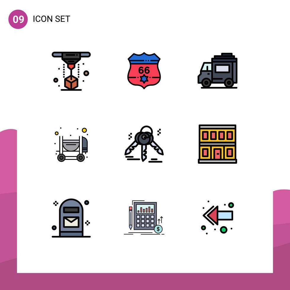 Modern Set of 9 Filledline Flat Colors and symbols such as real estate house bus mixer concrete Editable Vector Design Elements