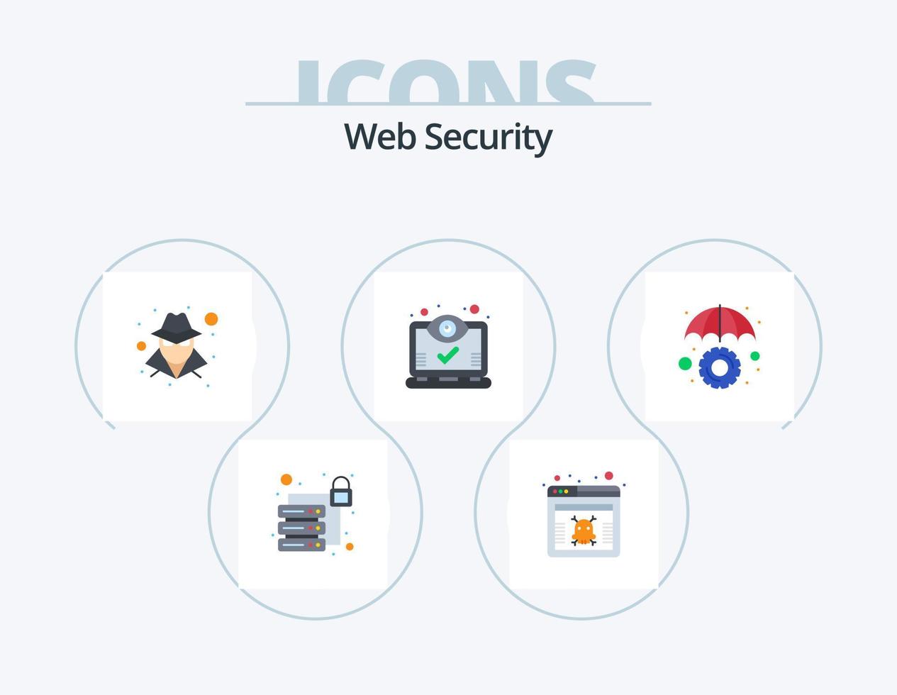 Web Security Flat Icon Pack 5 Icon Design. umbrella. insurance. hacker. views. screen vector