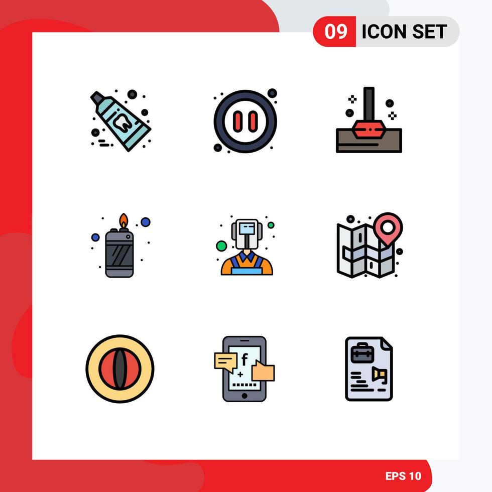 paquete de iconos de vector de stock de 9 signos y símbolos de línea para profesiones de la ciudad fregona hombre llama elementos de diseño de vector editables