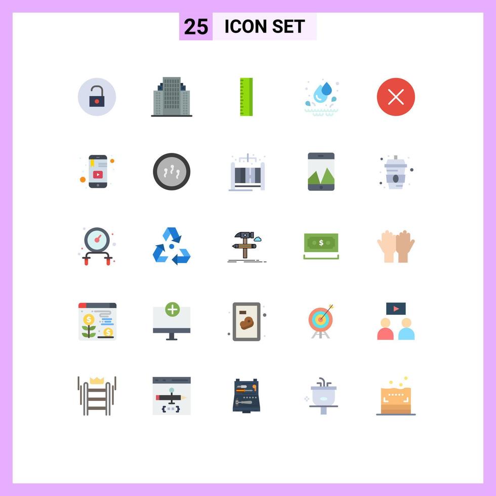 Modern Set of 25 Flat Colors and symbols such as multimedia media education error water Editable Vector Design Elements