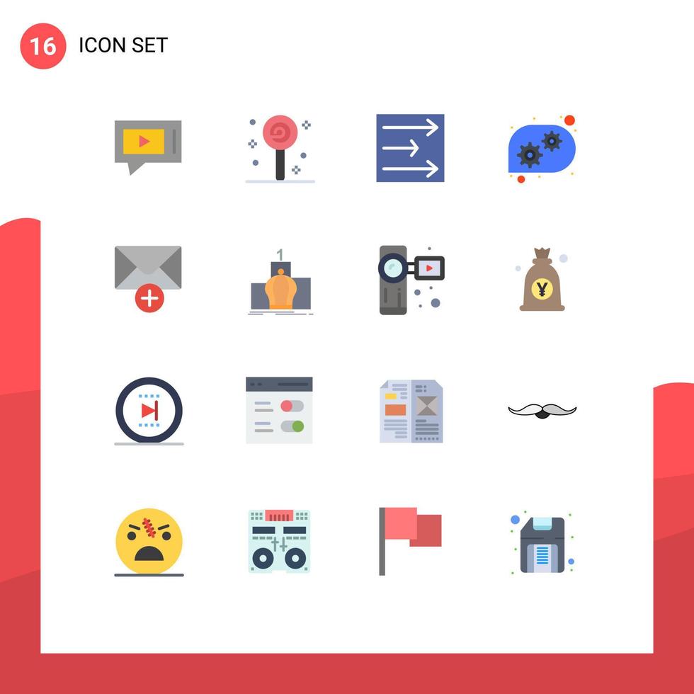 User Interface Pack of 16 Basic Flat Colors of crown message arrow mail technical help Editable Pack of Creative Vector Design Elements