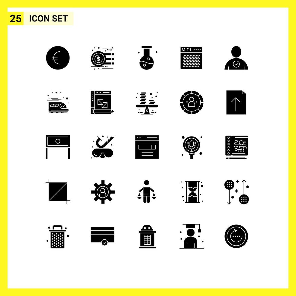 25 Creative Icons Modern Signs and Symbols of check multimedia chemistry device amplifier Editable Vector Design Elements