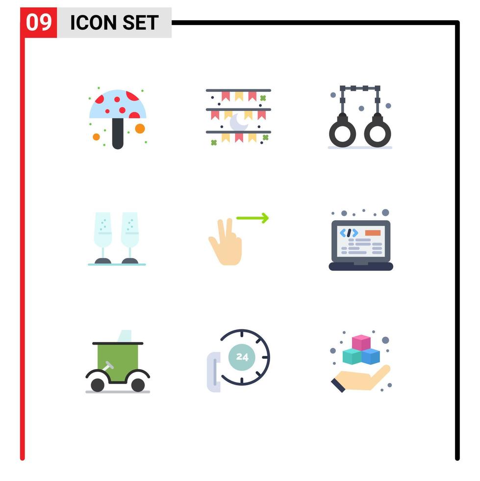 Universal Icon Symbols Group of 9 Modern Flat Colors of gesture toasting handcuffs cheers celebration Editable Vector Design Elements