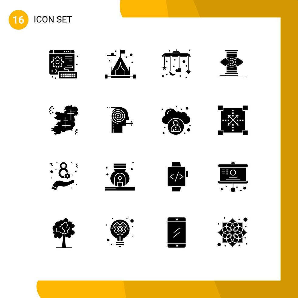 Pack of 16 creative Solid Glyphs of point map mobile ireland focus Editable Vector Design Elements