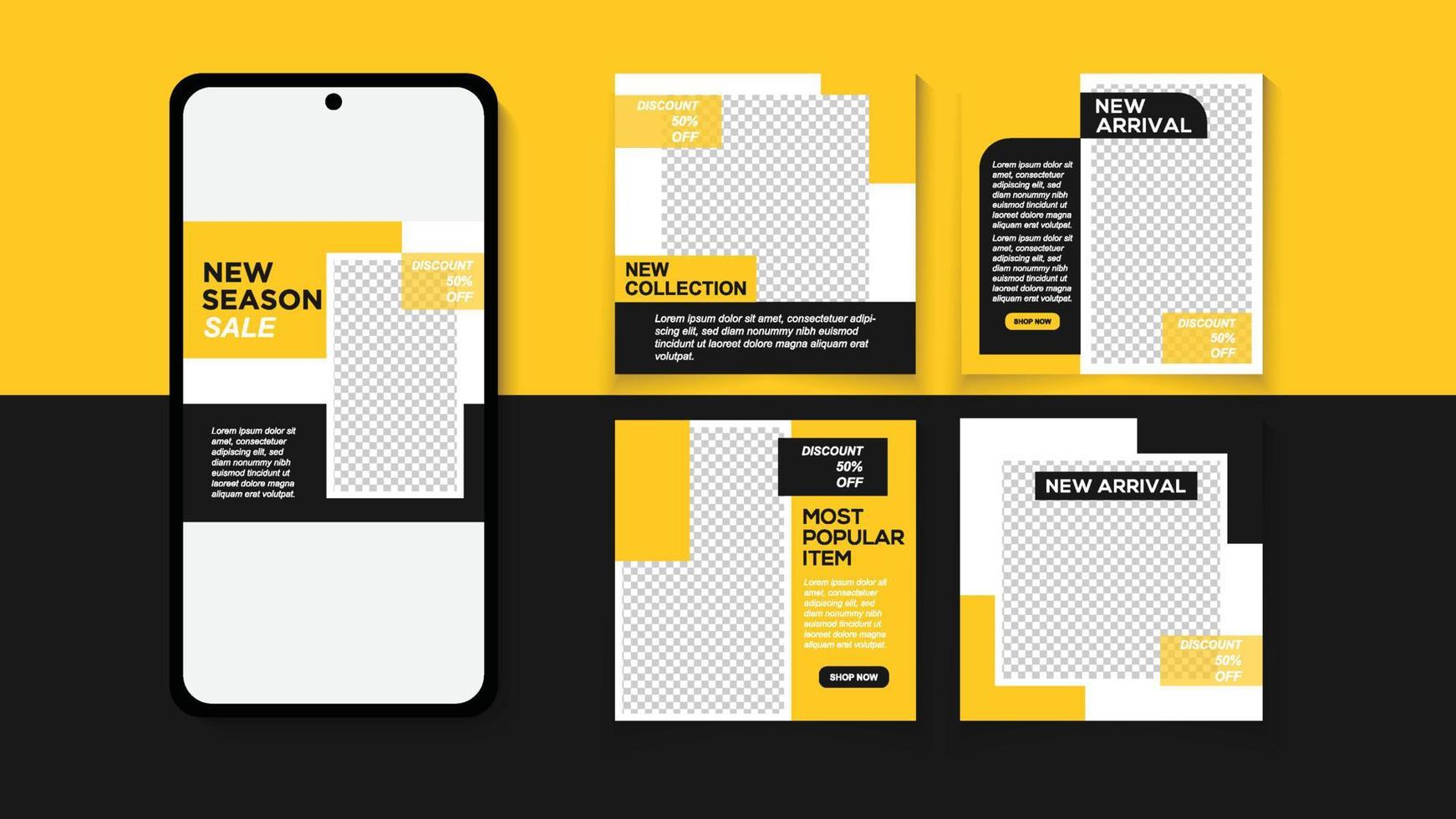 Set of Social Media Post, Blue dark and yellow background color with stripe line shape. Suitable for social media post and web internet ads. Vector illustration with photo college