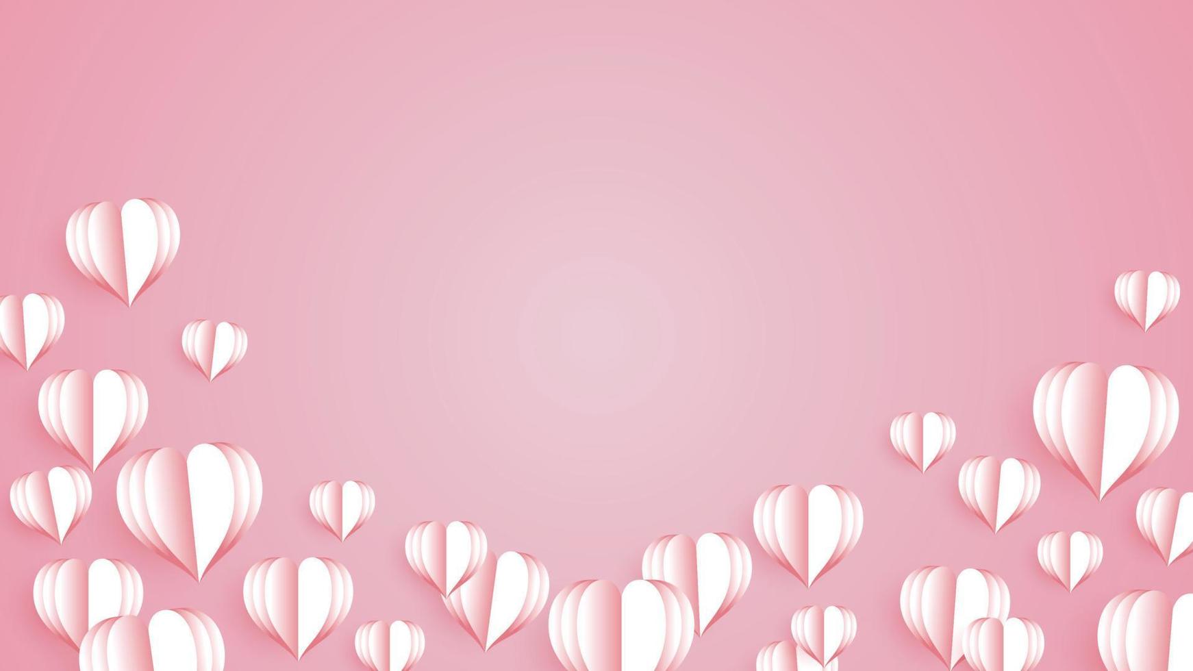 Happy valentine day. Paper elements in shape of heart flying on pink background. vector