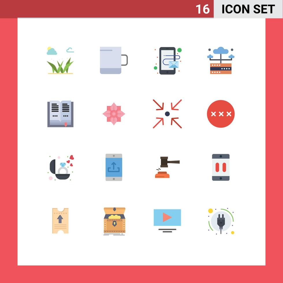 Mobile Interface Flat Color Set of 16 Pictograms of decoration open mobile education server Editable Pack of Creative Vector Design Elements