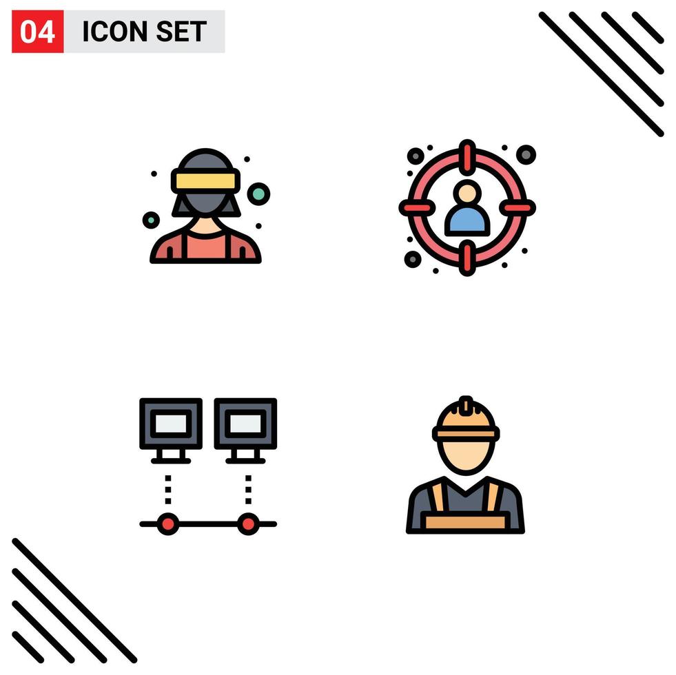 User Interface Pack of 4 Basic Filledline Flat Colors of avatar computers vr glasses hunting devices Editable Vector Design Elements