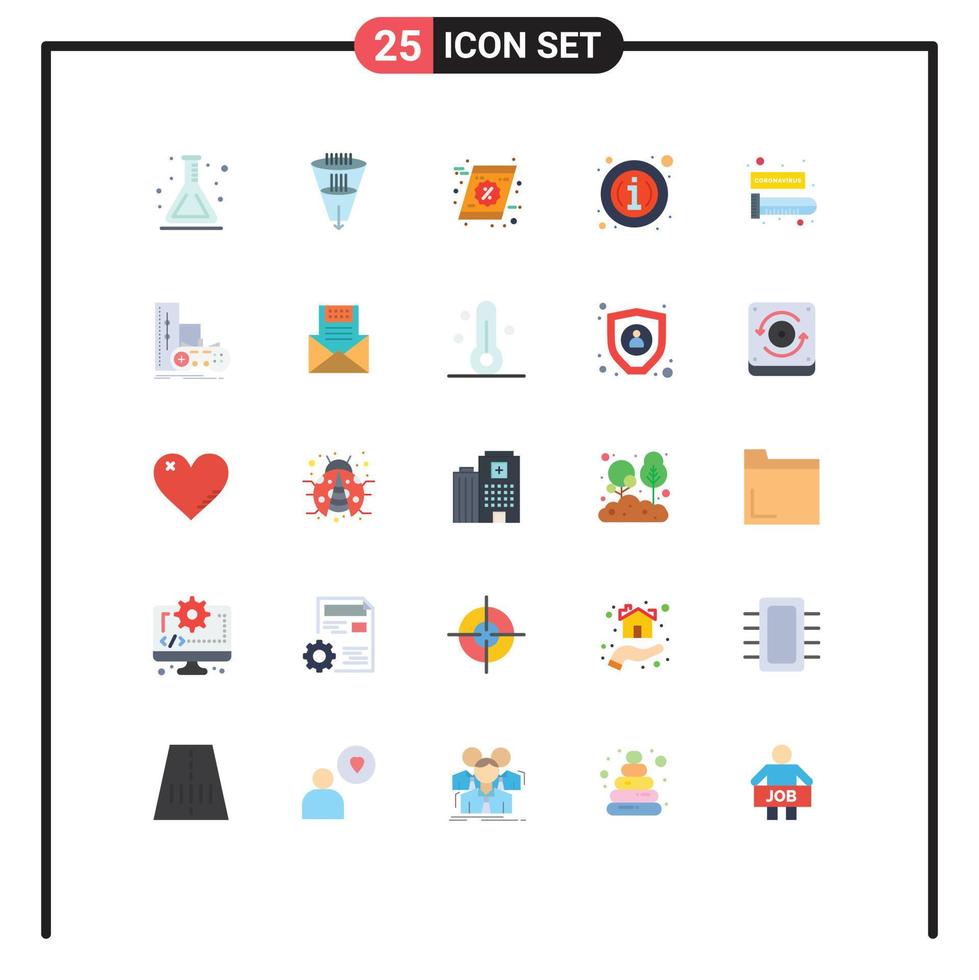 conjunto moderno de 25 colores planos y símbolos, como detalles de sangre, información de embudo, compras, elementos de diseño vectorial editables vector