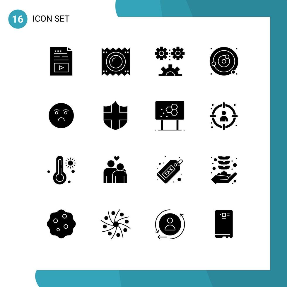 Modern Set of 16 Solid Glyphs and symbols such as planets orbiting orbit medicine technology engineering science Editable Vector Design Elements