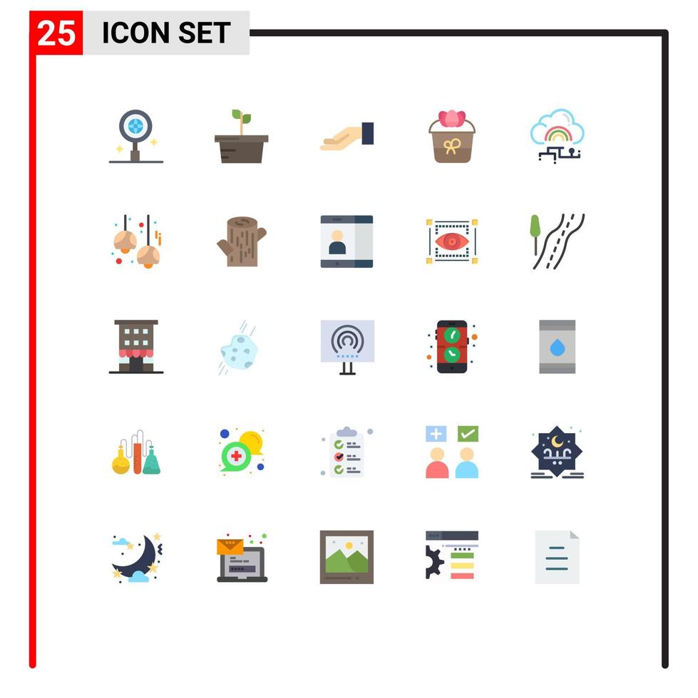 Mobile Interface Flat Color Set of 25 Pictograms of connect cloud share network flower Editable Vector Design Elements