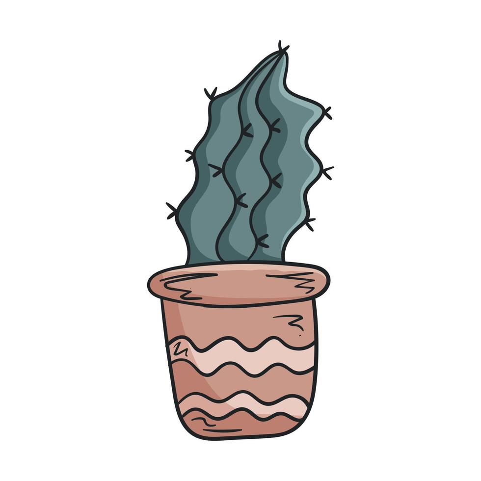 Vector doodle illustration of home plant, cactus in a pot.