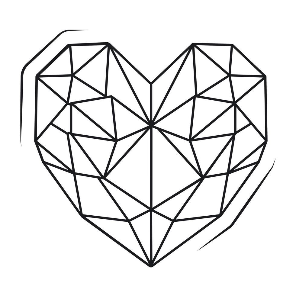 Vector isolated icon on white background. A diamond or gem in the shape of a heart. Straight cut brilliant pendant in outline style.