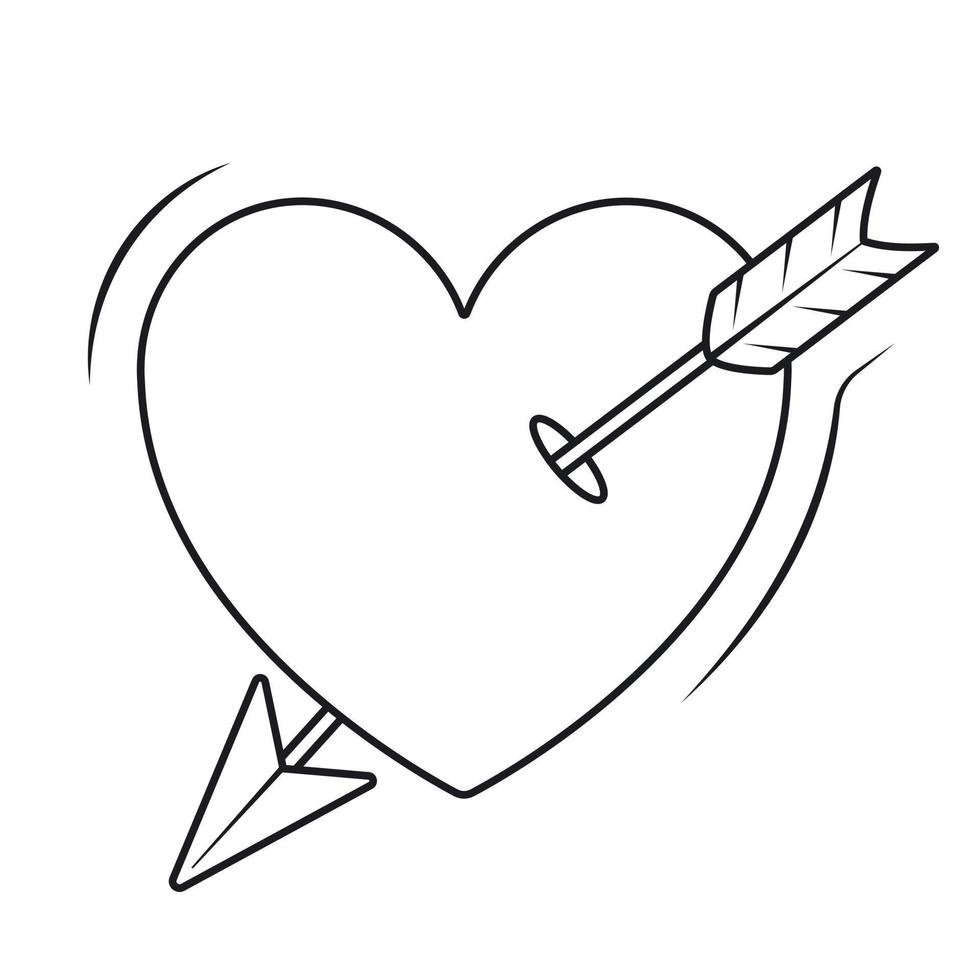 Simple vector isolated icon. Heart pierced by Cupid broken arrow. Illustration on the theme of love and Valentine Day in the style of line art.