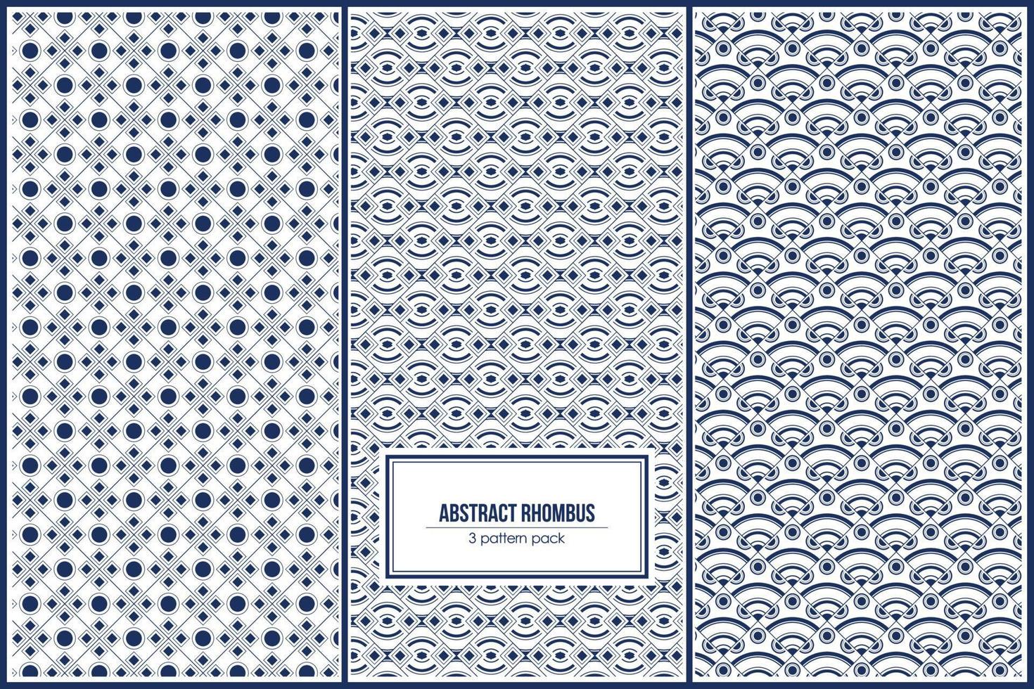 three pattern pack of blue abstract rhombus vector