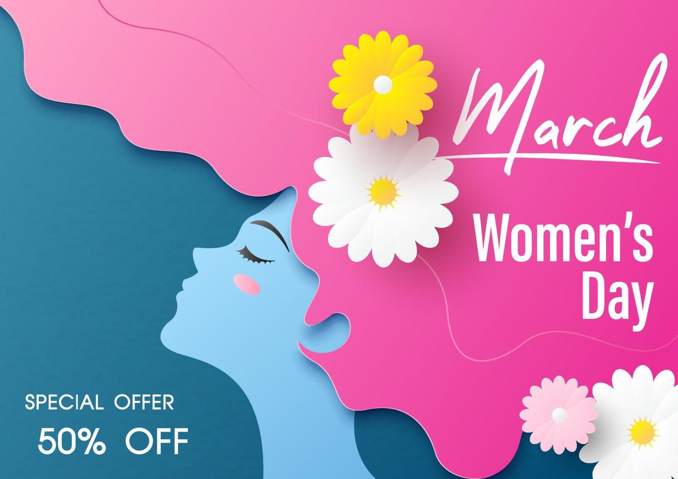 Poster advertising of women's day with specials offer sale wording in paper cut style vector