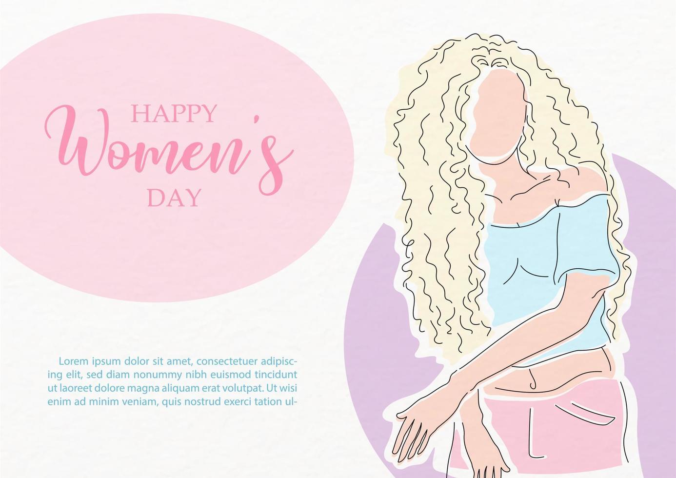 Card and poster's campaign of Women's day in line art and flat style on white background. vector