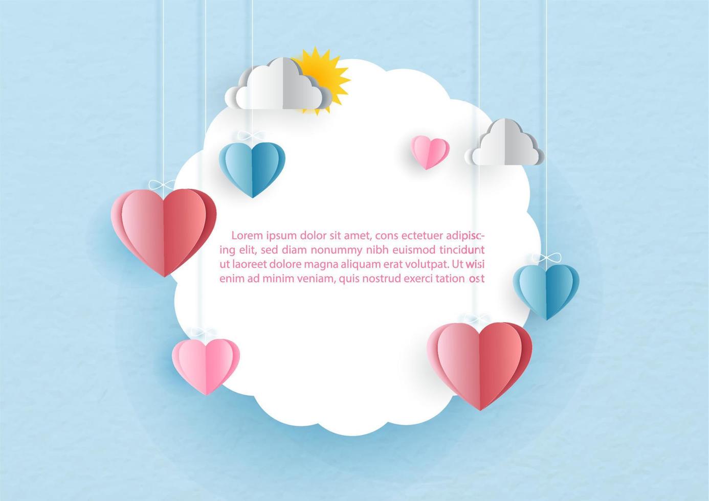 Valentine greeting card in paper cut style and vector design with example texts.