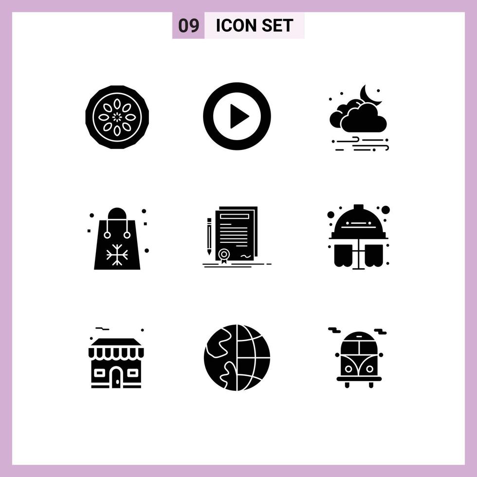 Group of 9 Solid Glyphs Signs and Symbols for halloween christmas ui cloud windy Editable Vector Design Elements
