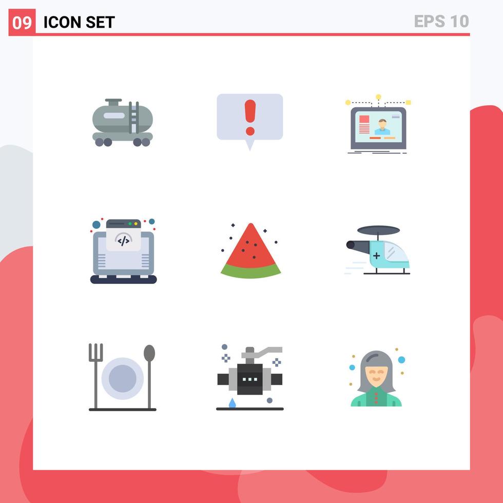 Set of 9 Modern UI Icons Symbols Signs for watermelon fruit user online hosting Editable Vector Design Elements